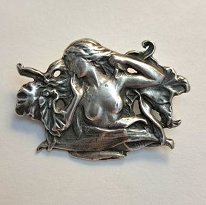 Vintage Art Nouveau Nude  Goddess Handcrafted 925 Sterling Silver Pin